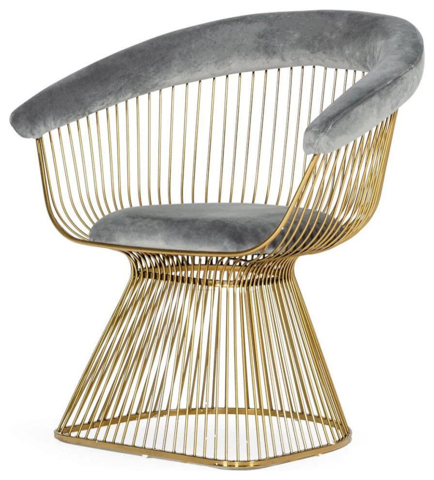 Nellie Modern Gray Velvet and Gold Dining Chair, Set of 2