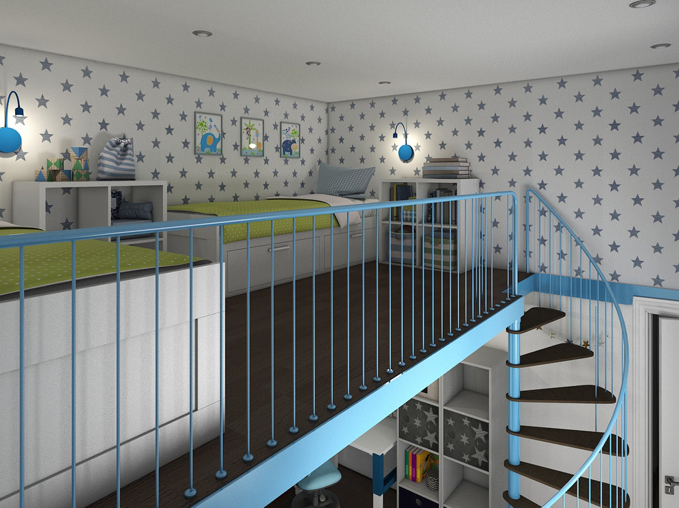 Комната для двух братьев. Размещение спальных мест на антресольном этаже