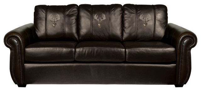 Deer Head - Whitetail Chesapeake Black Leather Sofa