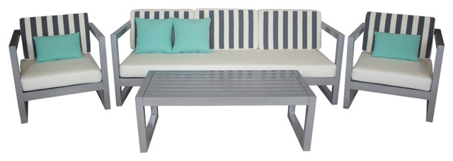 Outdoor 4-Piece Alhama Furniture Set With 3-Seater Sofa, Silver