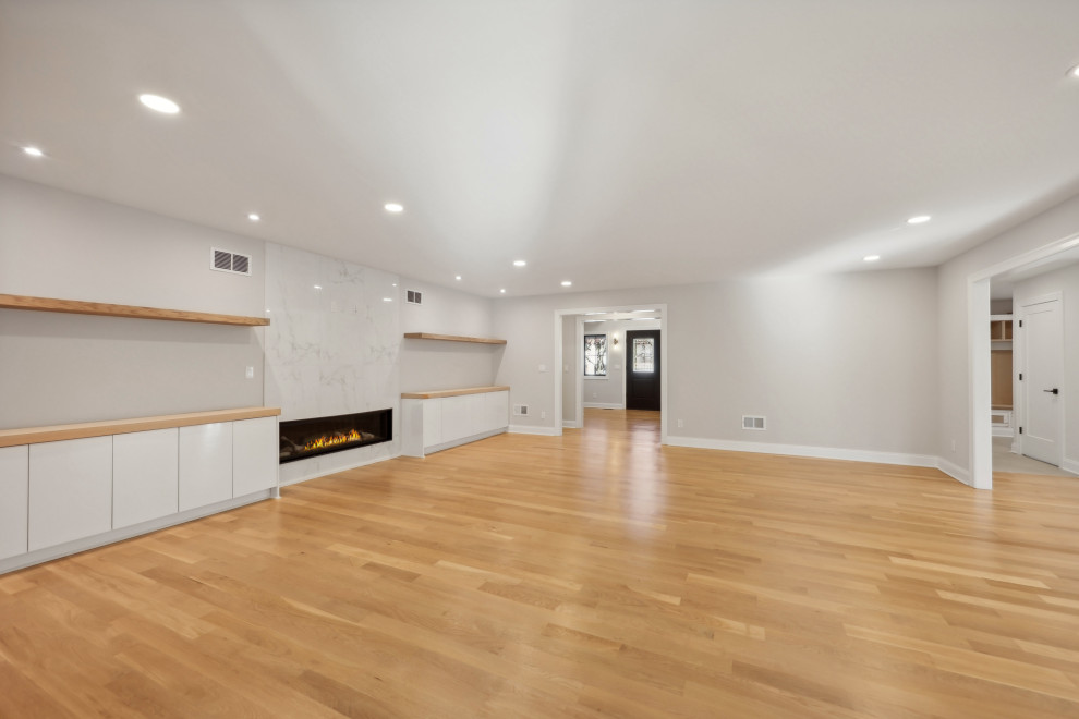 Living Room Linear Fireplace Detail | Second Floor Addition Wyckoff NJ