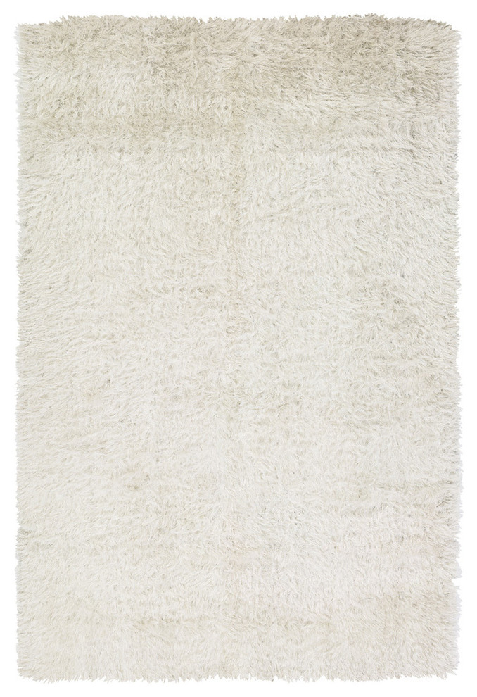 Handwoven White Polyester Mandara Shag Rug (9' x 13')