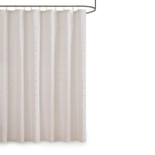 Urban Habitat Brooklyn Cotton Jacquard Pom-Pom Shower Curtain, Ivory