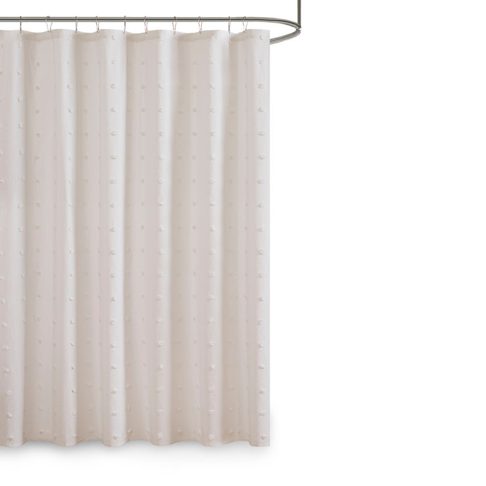 Urban Habitat Brooklyn Cotton Jacquard Pom-Pom Shower Curtain, Ivory