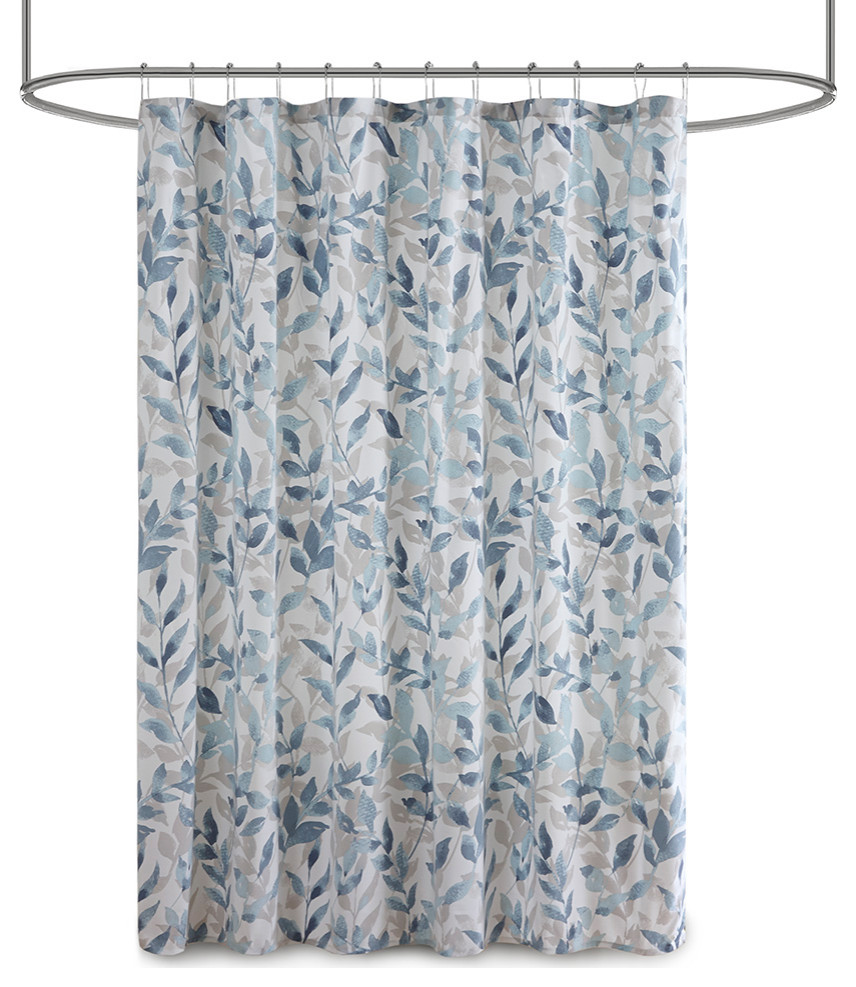 Madison Park Essentials Sofia Botanical Printed Shower Curtain, Blue