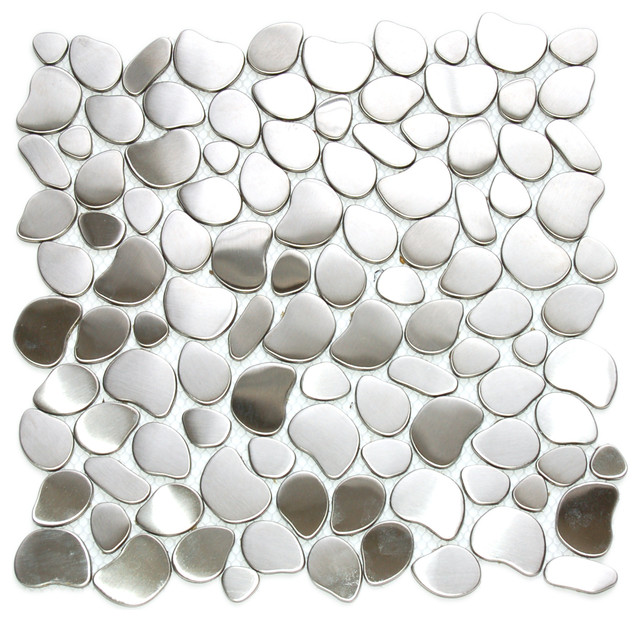Eden Mosaic Tile 12 X12 River Rock Pattern Stainless River Rock Mosaic Stainless Steel Tile Silver 12 X12 Contemporary