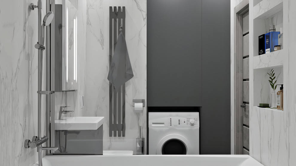 Монохромная ванная в минималистичном стиле