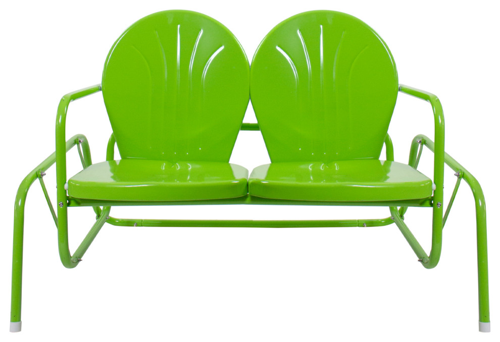 41" Outdoor Retro Metal Tulip Double Glider Patio Chair Lime Green