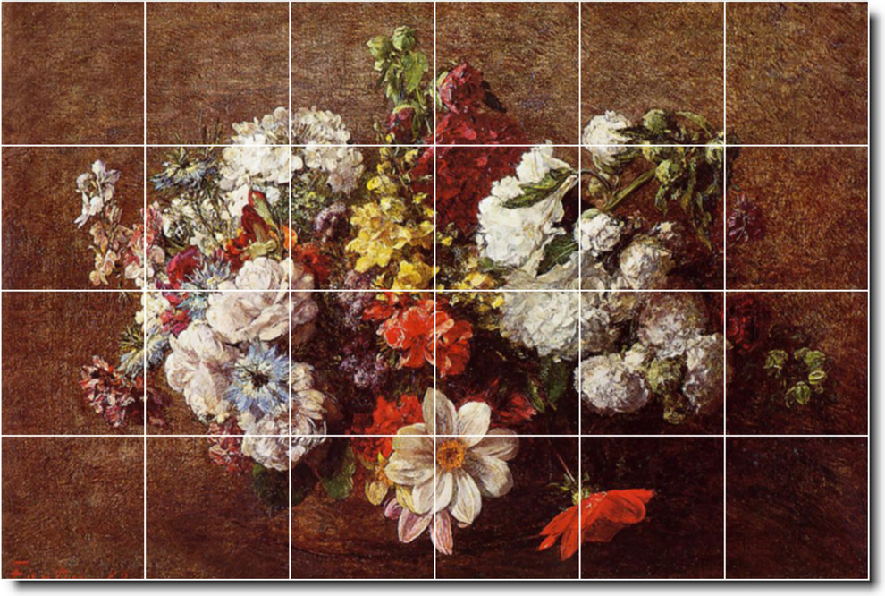 Henri Fantin-Latour Flowers Painting Ceramic Tile Mural #81, 48"x32"