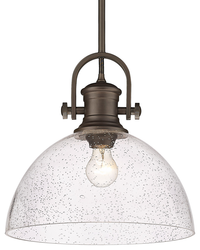Hines 1-Light Pendant, Rubbed Bronze, Seeded Glass