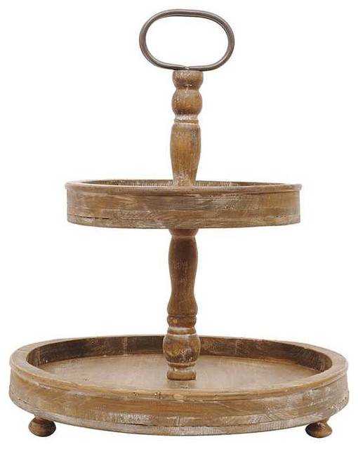 First Of A Kind Usa Inc Round Wood 2 Tier Tray Online Houzz Round Wood 2 Tier Tray