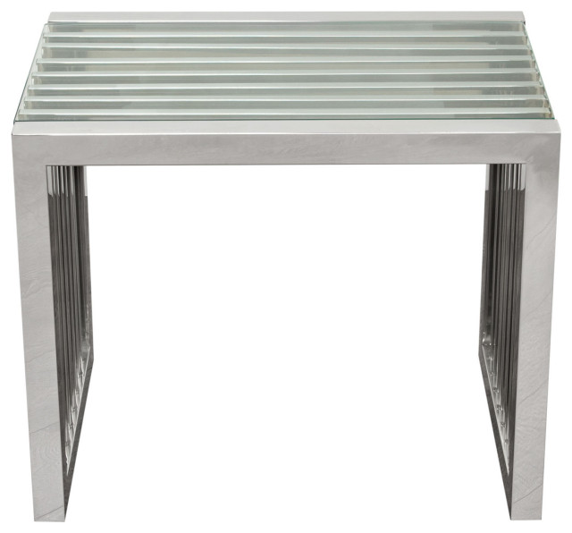 SOHO Rectangular Stainless Steel End Table  Clear, Tempered Glass Top