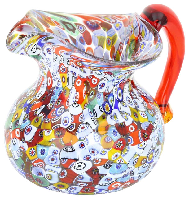 Carafe En Verre Murano Millefiori GlassOfVenice - Argent Et Rouge - Neuf Emballé - Italie