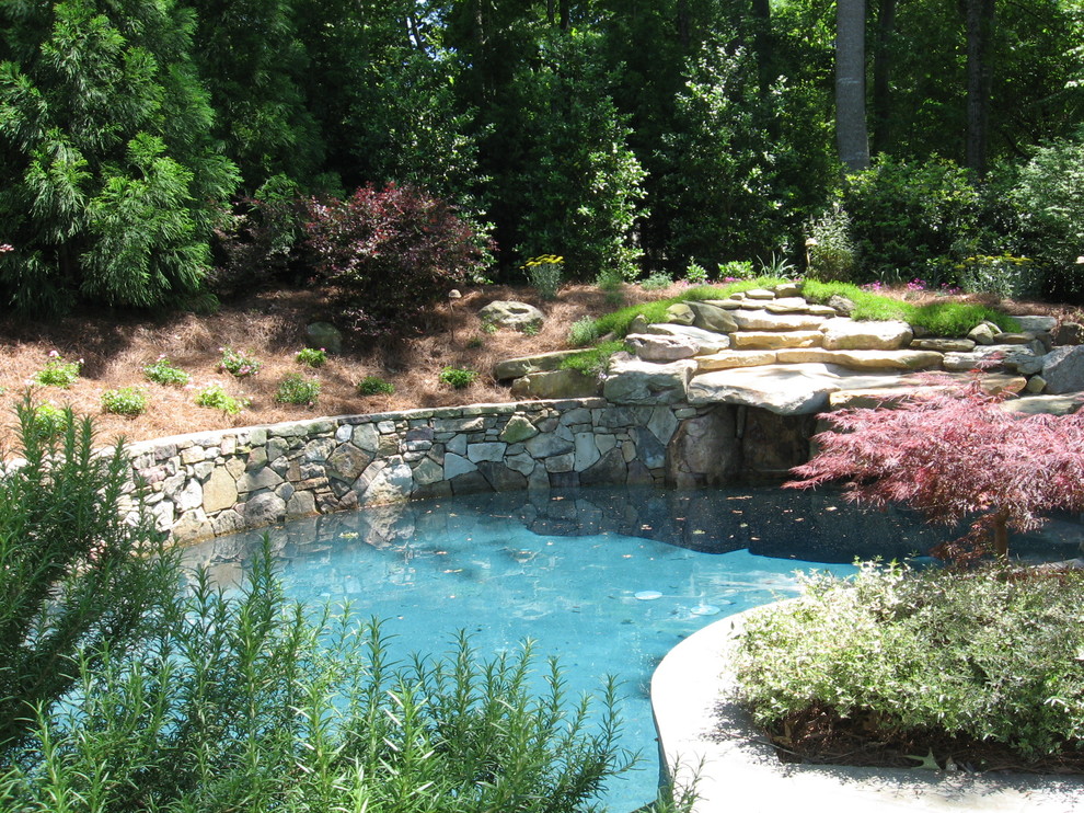 Example of a mountain style pool design in Raleigh