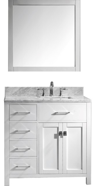 36" Single Bathroom Vanity, White, Square Sink, Polished Chrome