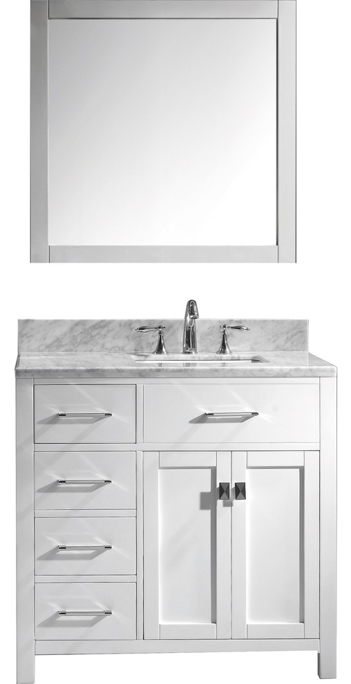 36" Single Bathroom Vanity, White, Square Sink, Polished Chrome