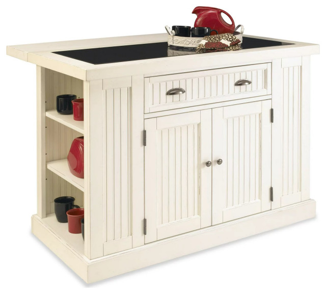 Elegant Kitchen Island, Grooved Design With Black Granite Inlay Top