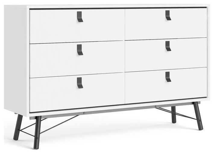 Ry 6 Drawer Double Dresser, White Matte/Black