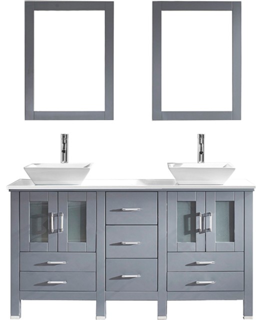 Bradford 60 Double Vanity Set Contemporary Bathroom Vanities Bradford 60 Double Vanity Set White Square Polished Chrome With Mirror