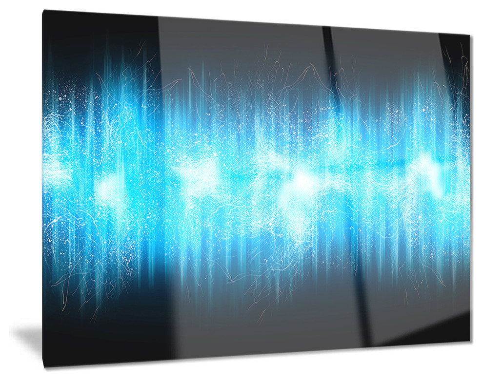 "Blue Ice Flame Abstract" Glossy Metal Wall Art, 28"x12" Contemporary