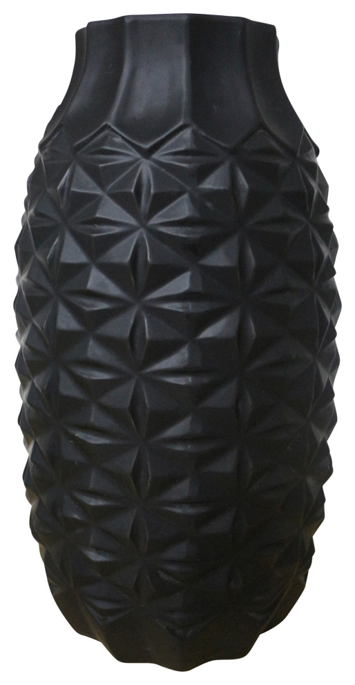 Ceramic 18" Geo Vase, Black, 10x10x18" Contemporary Vases by Uber