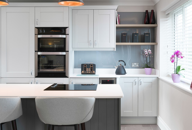 Airy open plan grey and white shaker style kitchen modern-kitchen