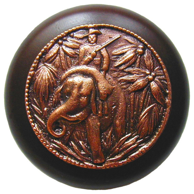 Jungle-Patrol Walnut Wood Knob, Antique-Style Copper