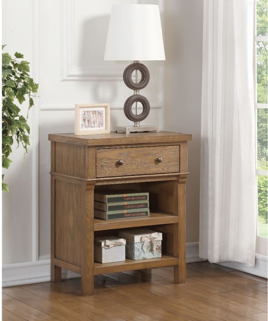 Transitional Wood and Metal Nightstand with 1 Drawer and 2 Shelves