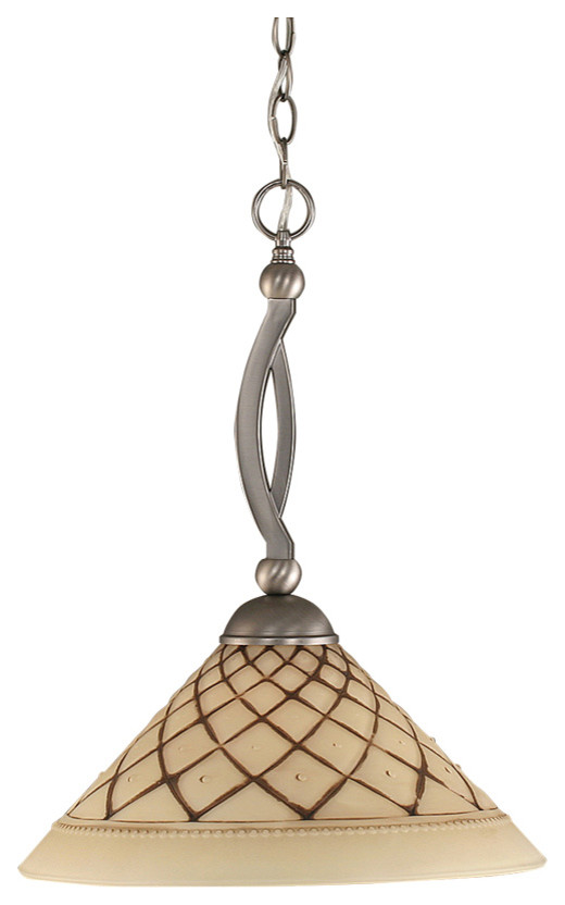 Bow Pendant In Brushed Nickel, 16" Chocolate Icing Glass