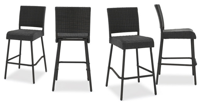 Gdf Studio Sandy Hook Outdoors Dark Brown Wicker Bar Stools Set