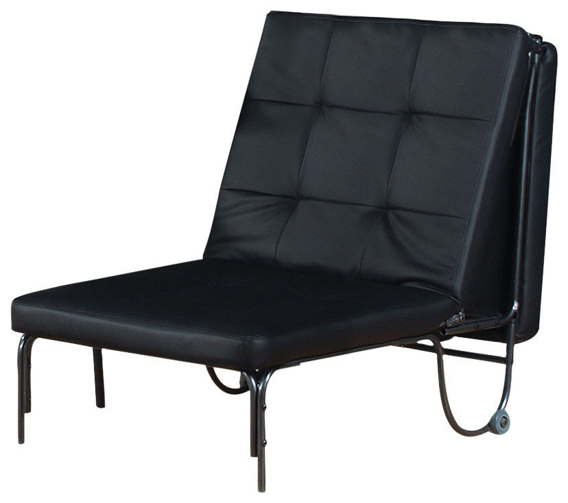 Adjustable Metal Futon With Faux Leather Upholstered Tufted Details And