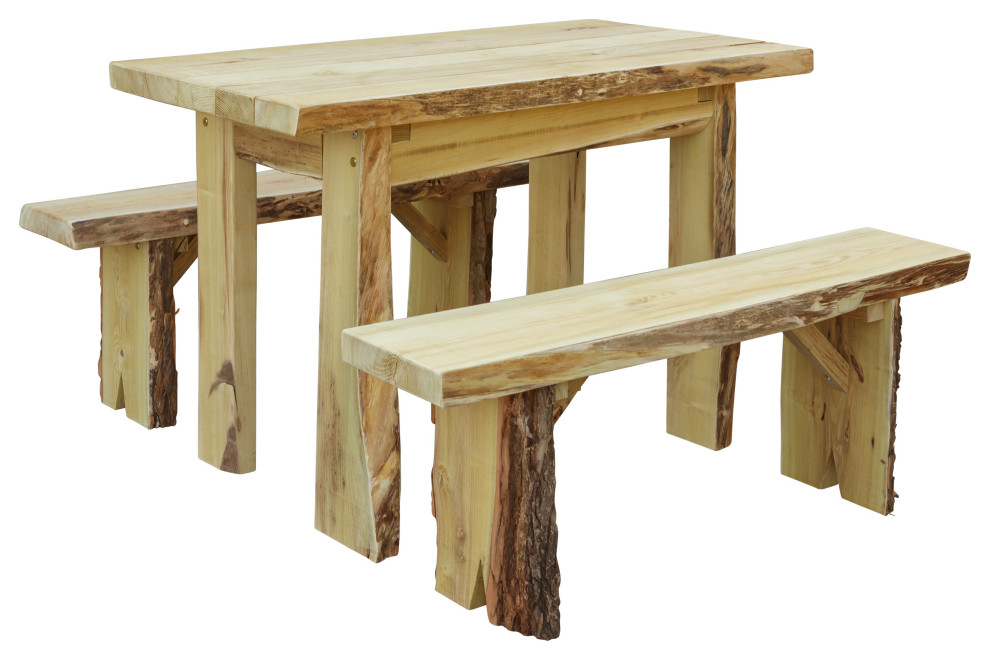 Live Edge Locust Autumnwood Table with 2 Wildwood Benches, 4 Foot