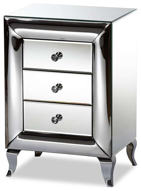 Bowery Hill Contemporary Glam and Luxe Mirrored 3Drawer Nightstand