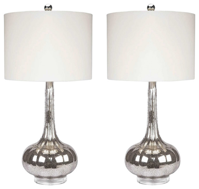 Mercury Antiqued Glass Table Lamps, Set of 2, Silver