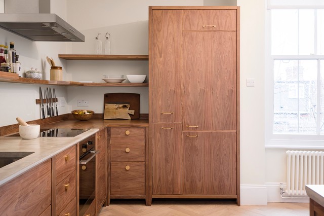 Stylish Freestanding Walnut Kitchen with Concrete worktops modern-kitchen