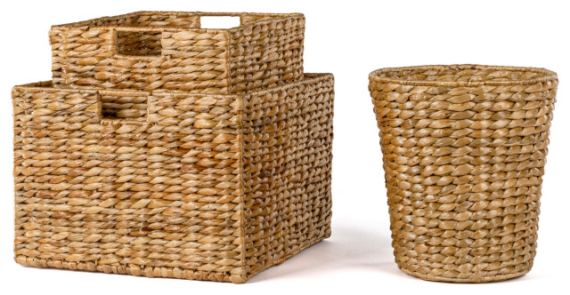Happimess Traditional Assorted Hand-woven Hyacinth/iron Baskets, Dark Brown Wash (set Of 10