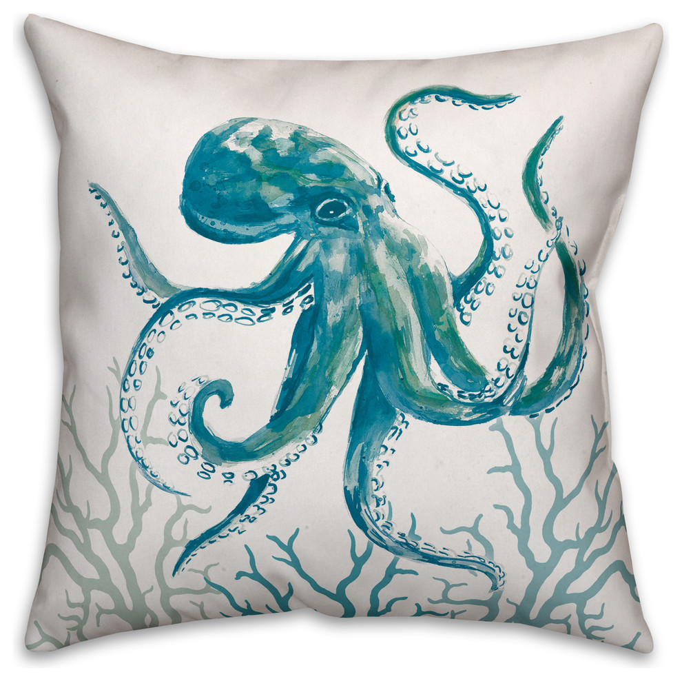Multicolor 16x16 MariKo Design Octopus Fan Throw Pillow 