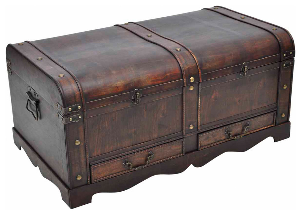 vidaXL Set of 2 Mango Wood Blanket Toy Storage Chests Boxes Trunks Home Decor