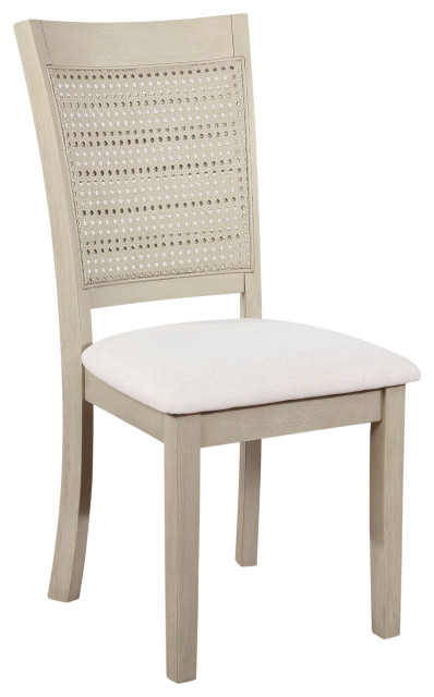 Walden Cane Back Dining Chair With Antique White Base and Linen Fabric Seat