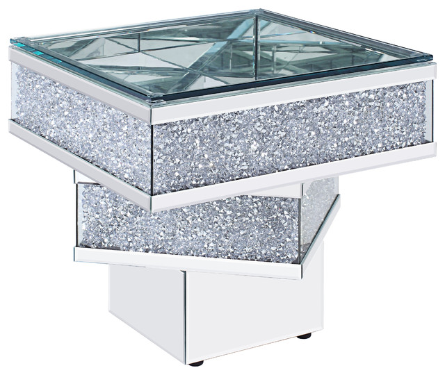 Acme Nie Side Table With Mirrored And Faux Diamonds Finish 81467