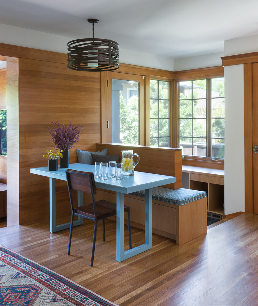 Photo of a contemporary dining room in San Francisco with medium hardwood floors.
