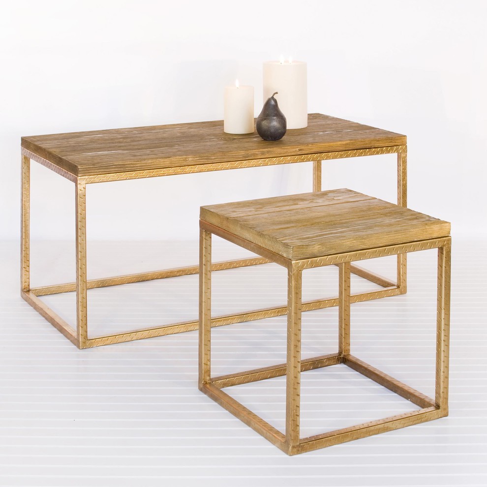 Worlds Away Wood Top And Gold Leaf Coffee Table