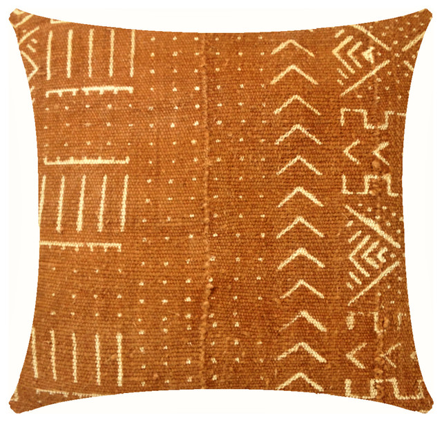 Kasai Authentic African Mud Cloth Throw Pillow, 18"x18", Down Insert