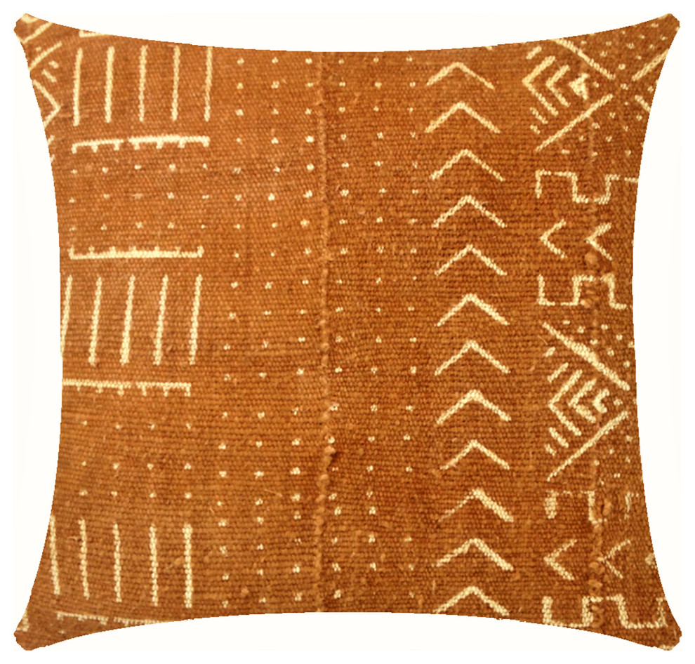 Kasai Authentic African Mud Cloth Throw Pillow, 18"x18", Down Insert
