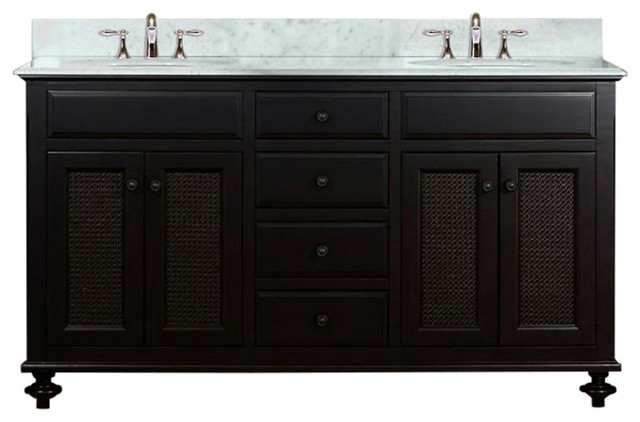 London 60 Dark Espresso Double Sink Bathroom Vanity And Matching Mirror