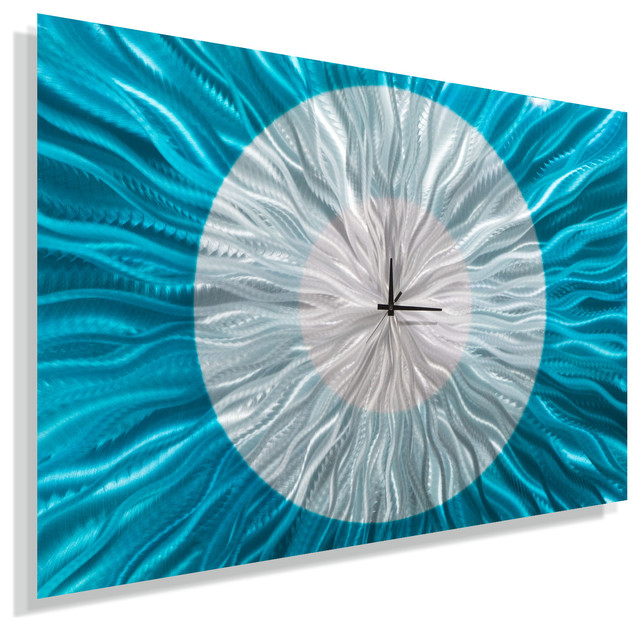 Aqua Blue And Silver Metal Wall Clock Modern Home Decor Catwalk Aqua Blue And Silver Metal Wall Clock Modern Home Decor