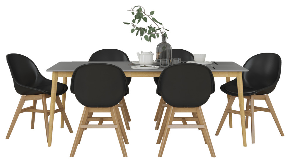 Midtown Concept 7 Piece Rectangular Patio Dining Set, Black Resin Chairs Midcentury Outdoor