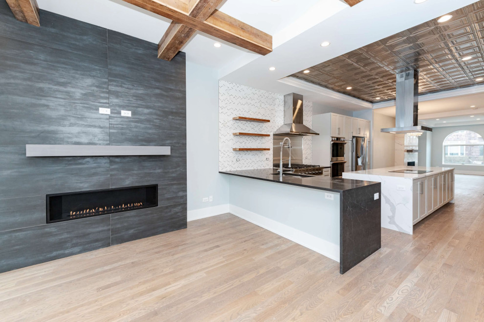 Chicago Modern Fireplace Wall & Open Kitchen Renovation