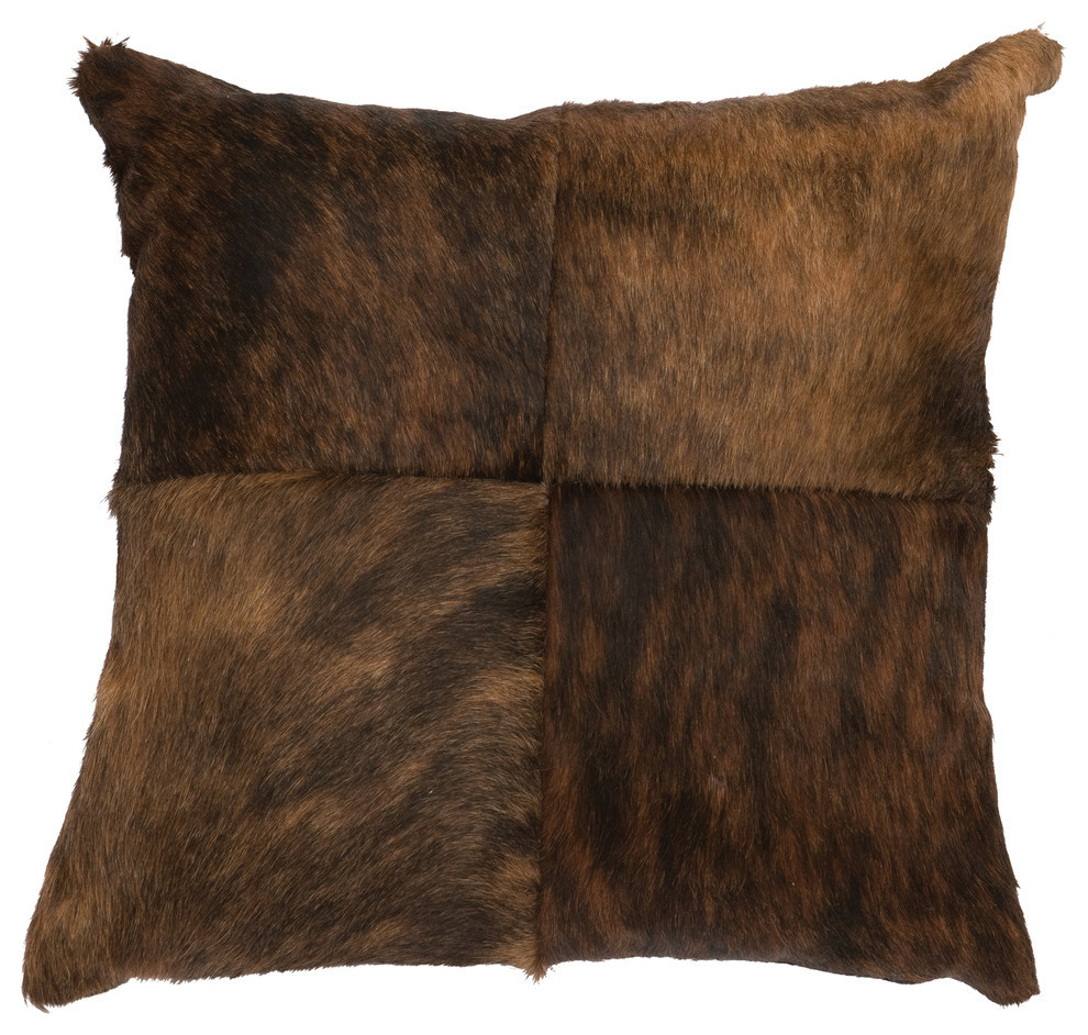 Dark Leather Hair on Hide Pillow, 16x16 with Fabric Back