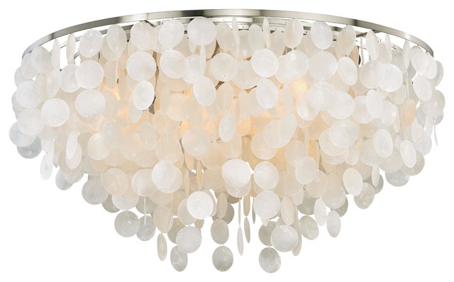Elsa Capiz Shell Flush Mount Light Beach Style Elsa Capiz Shell Flush Mount Light Satin Nickel 30